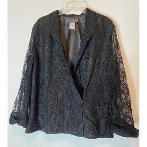Alex Evenings Formal Jacket Black Lace Sequin Beads Blazer Large